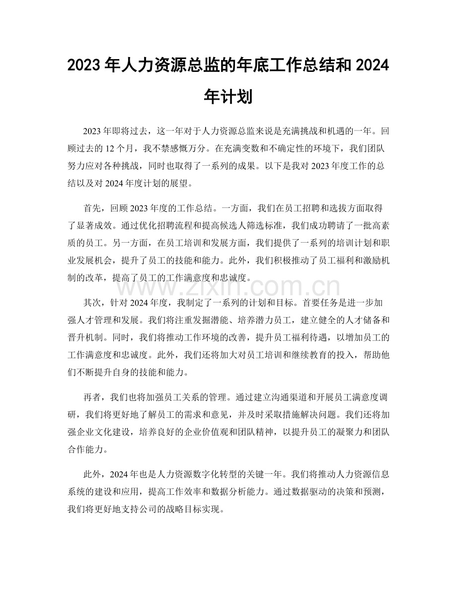 2023年人力资源总监的年底工作总结和2024年计划.docx_第1页