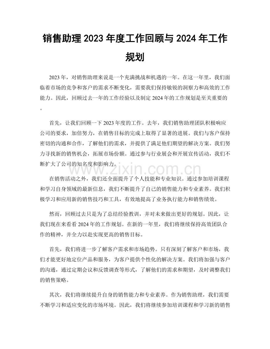 销售助理2023年度工作回顾与2024年工作规划.docx_第1页