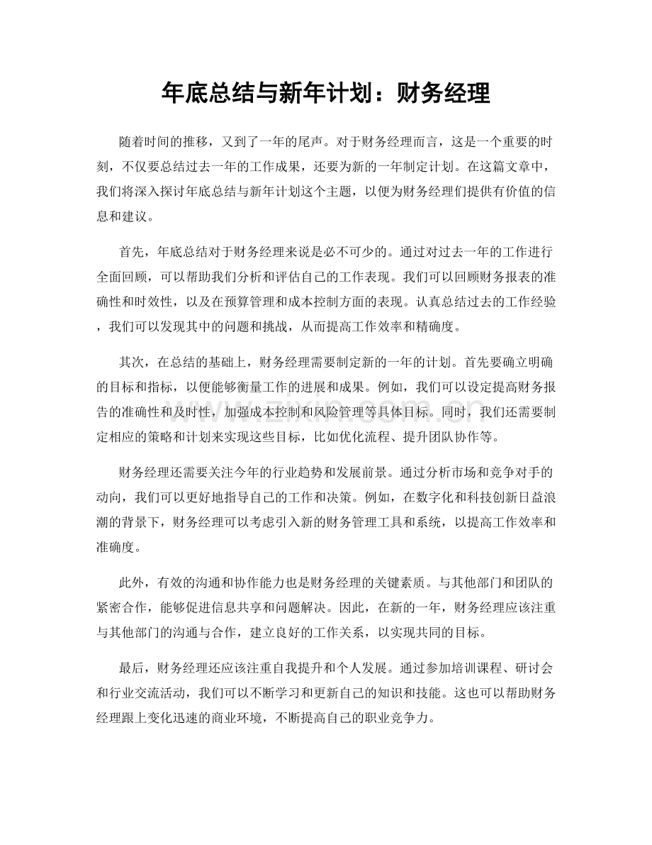 年底总结与新年计划：财务经理.docx_第1页