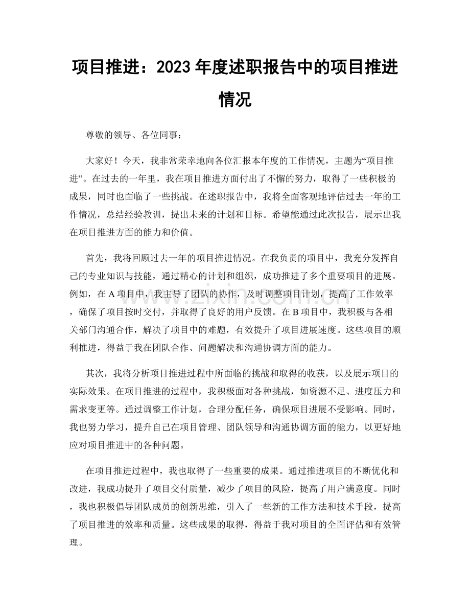 项目推进：2023年度述职报告中的项目推进情况.docx_第1页