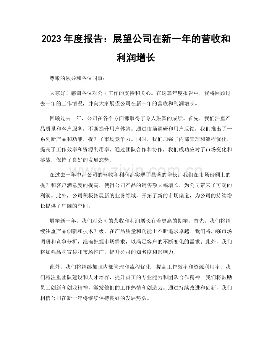 2023年度报告：展望公司在新一年的营收和利润增长.docx_第1页