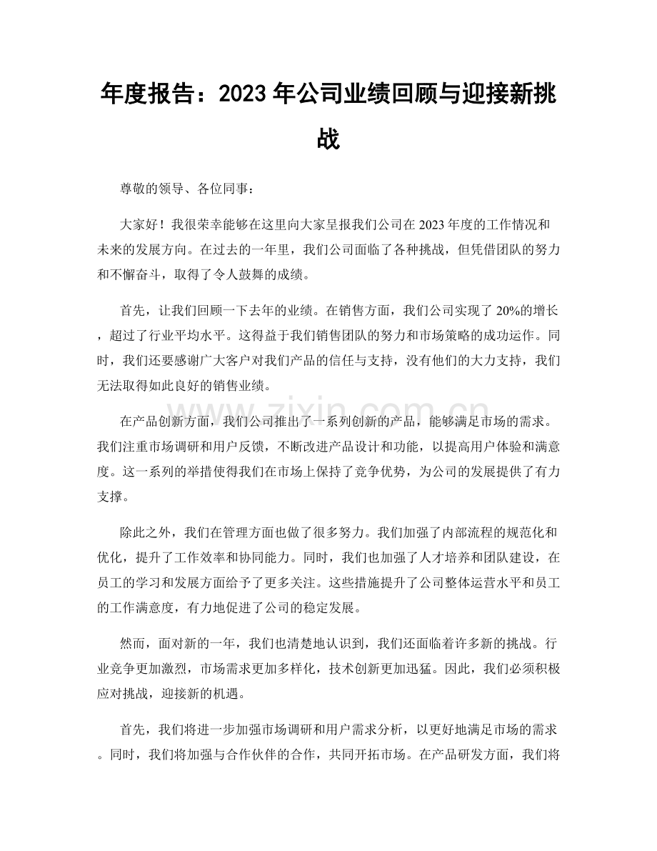 年度报告：2023年公司业绩回顾与迎接新挑战.docx_第1页