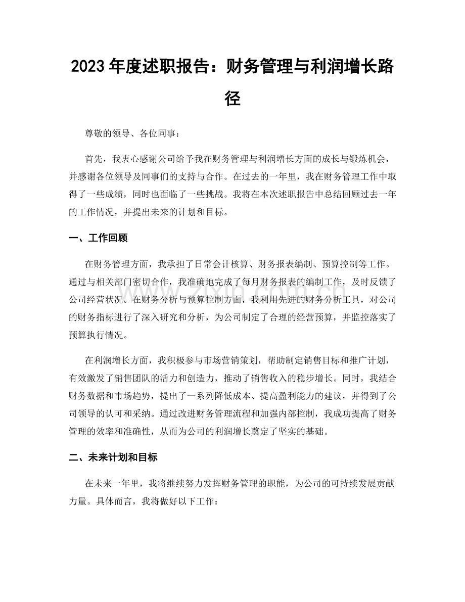 2023年度述职报告：财务管理与利润增长路径.docx_第1页