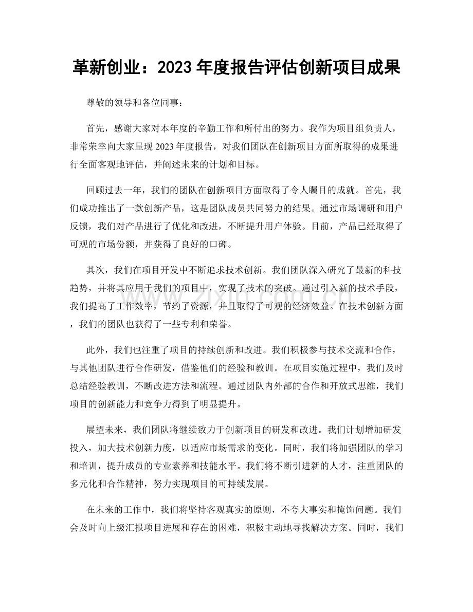 革新创业：2023年度报告评估创新项目成果.docx_第1页