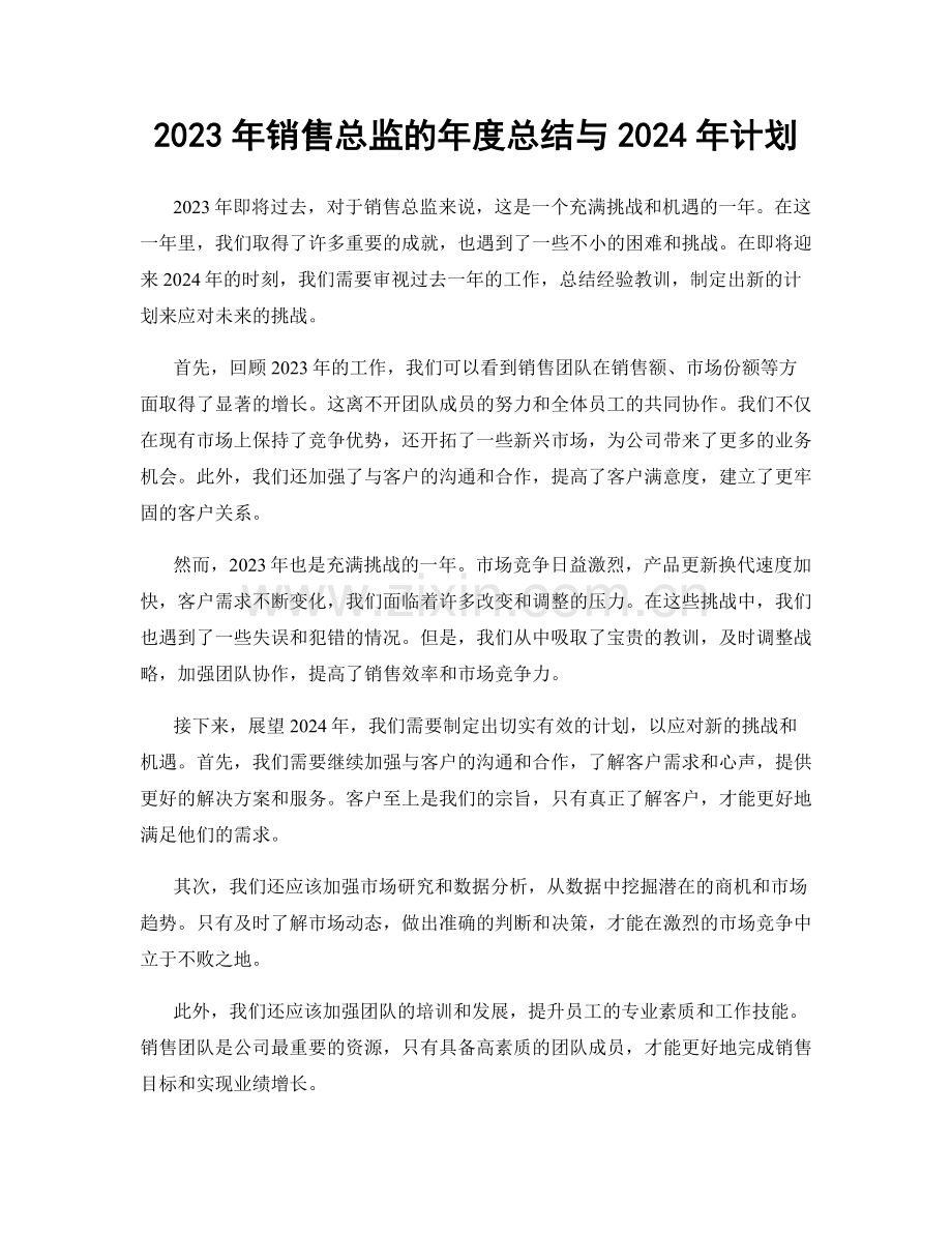 2023年销售总监的年度总结与2024年计划.docx_第1页