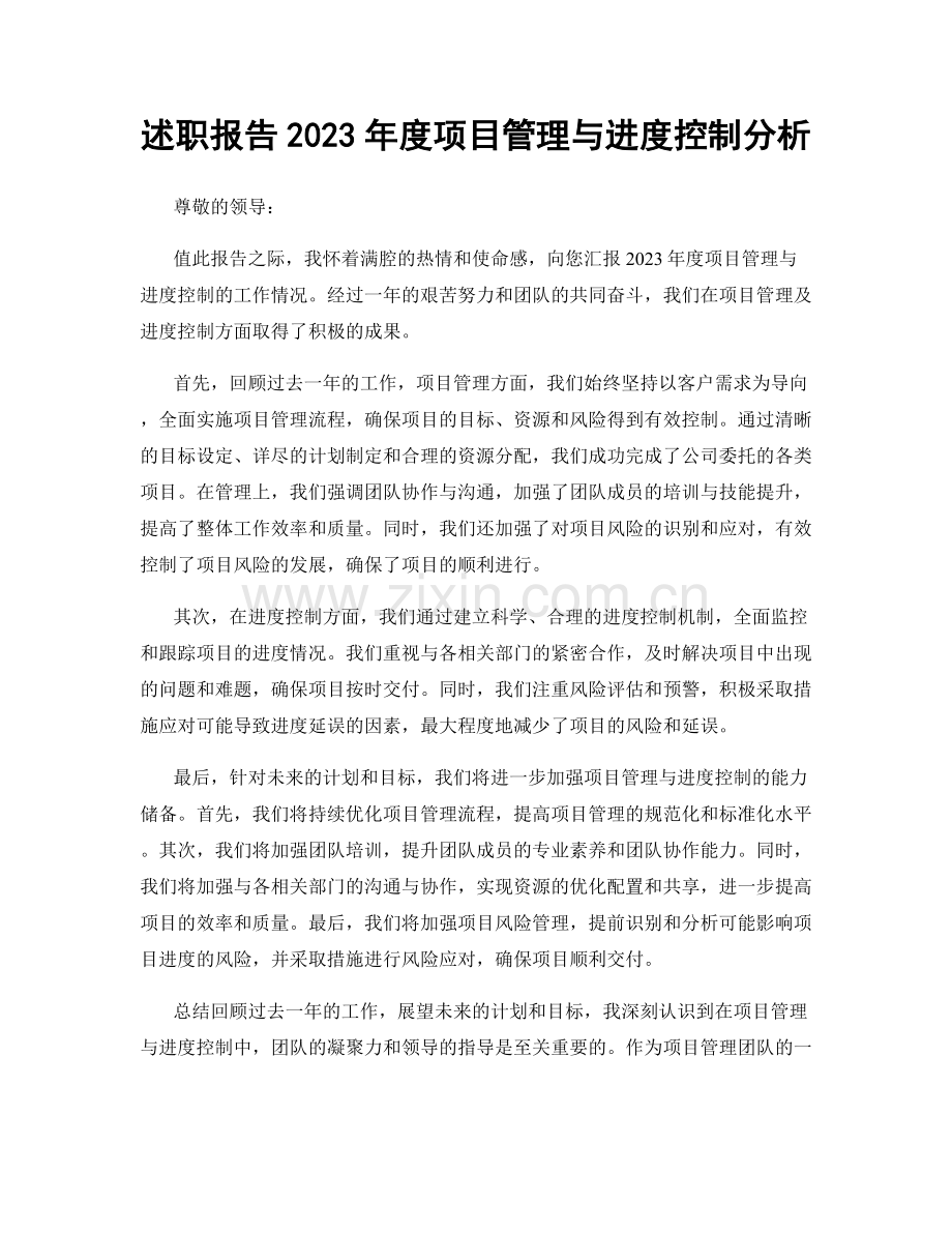 述职报告2023年度项目管理与进度控制分析.docx_第1页