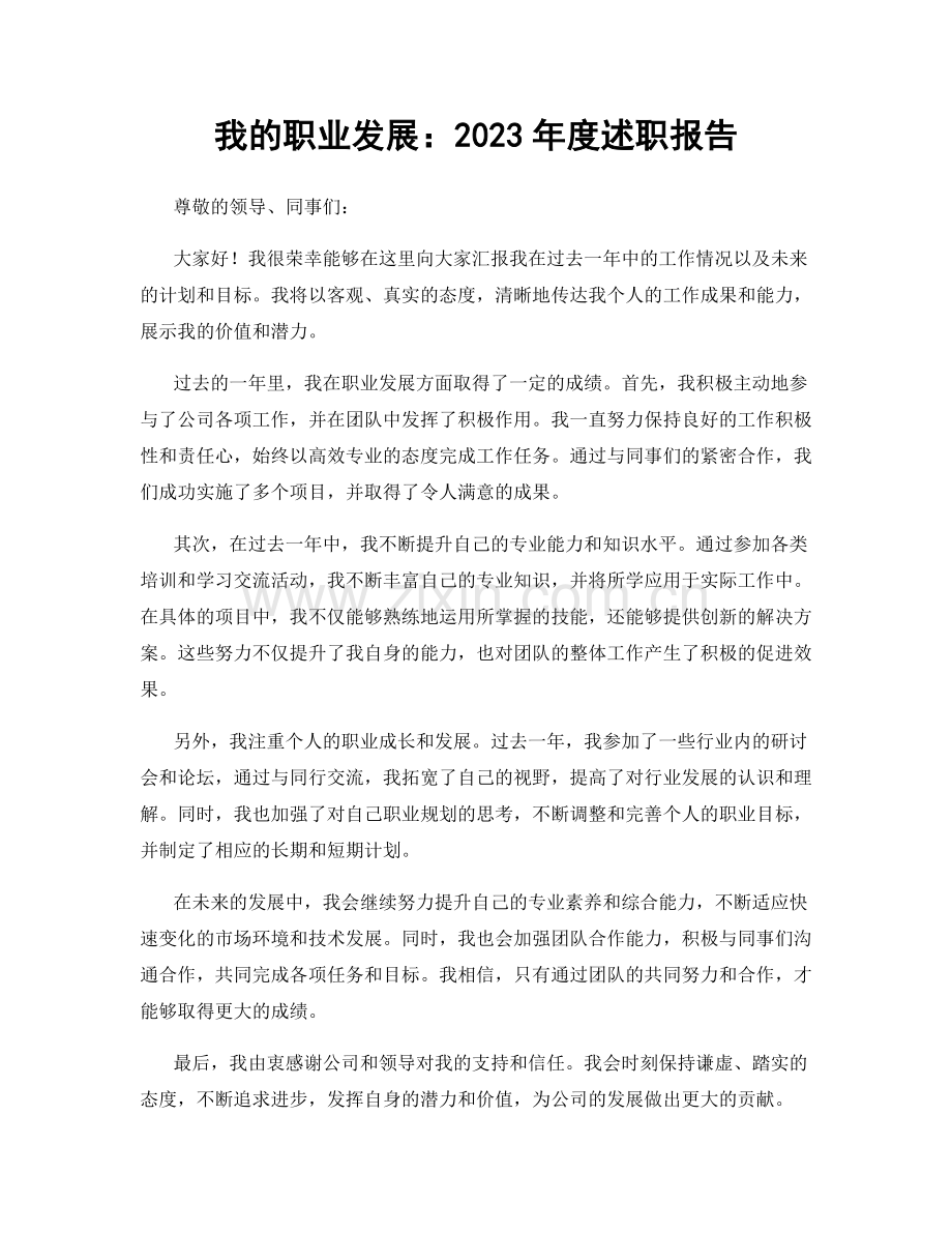 我的职业发展：2023年度述职报告.docx_第1页