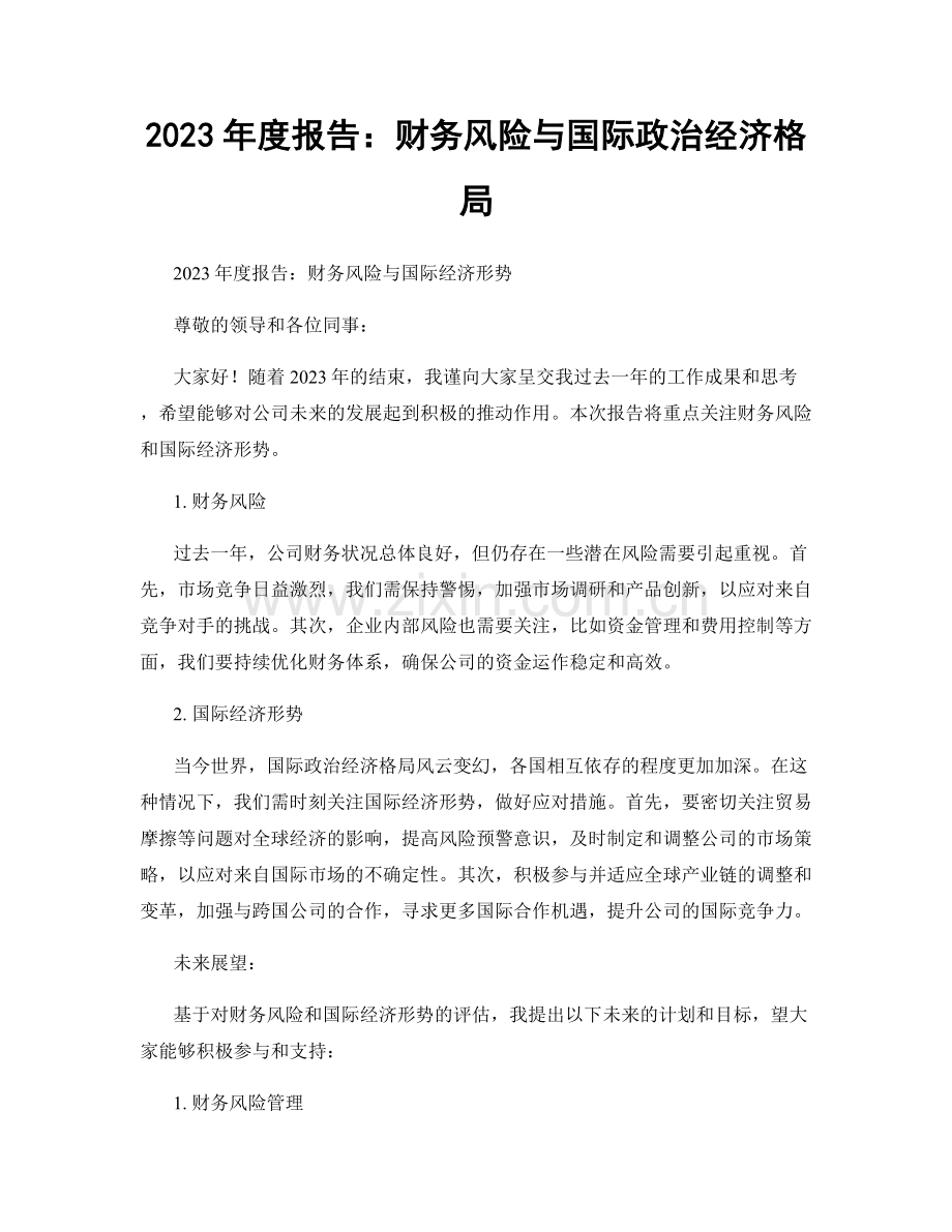 2023年度报告：财务风险与国际政治经济格局.docx_第1页