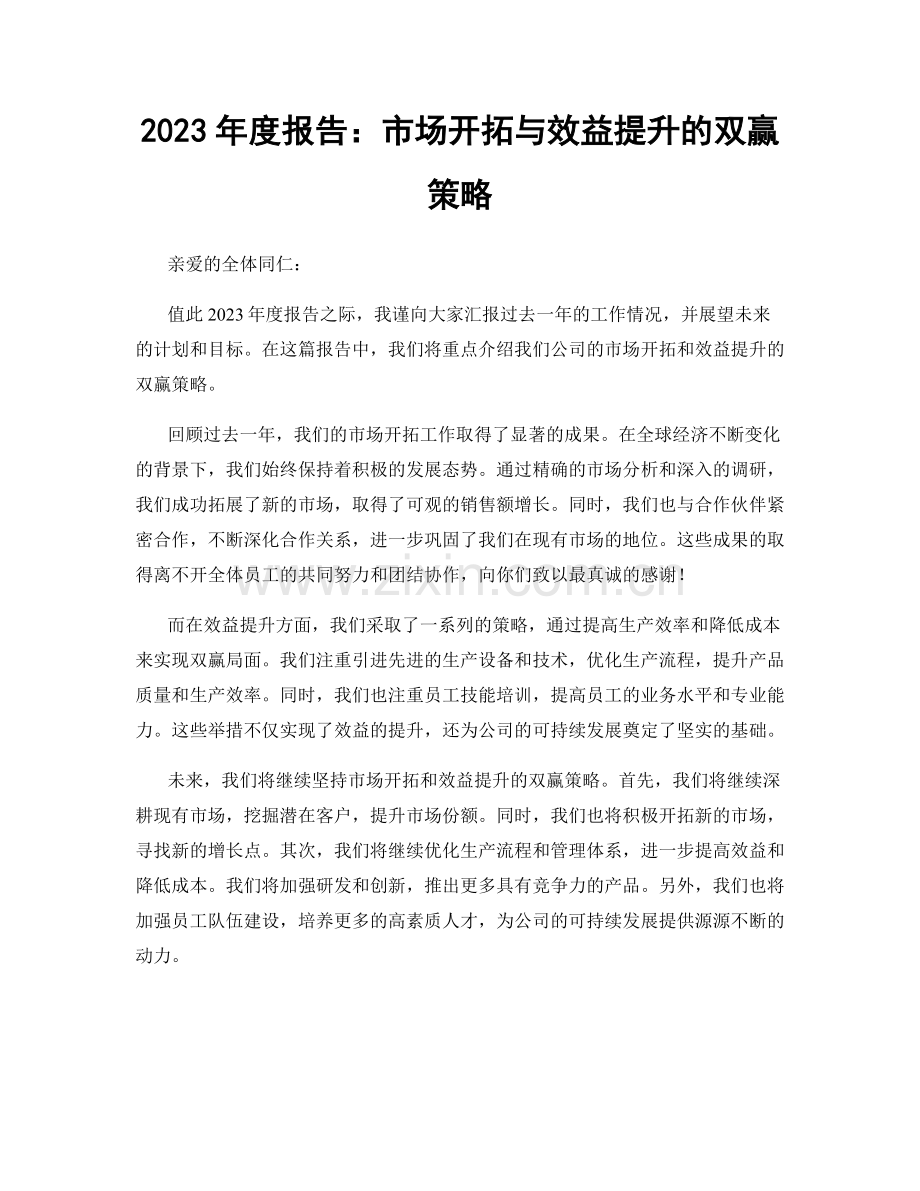 2023年度报告：市场开拓与效益提升的双赢策略.docx_第1页