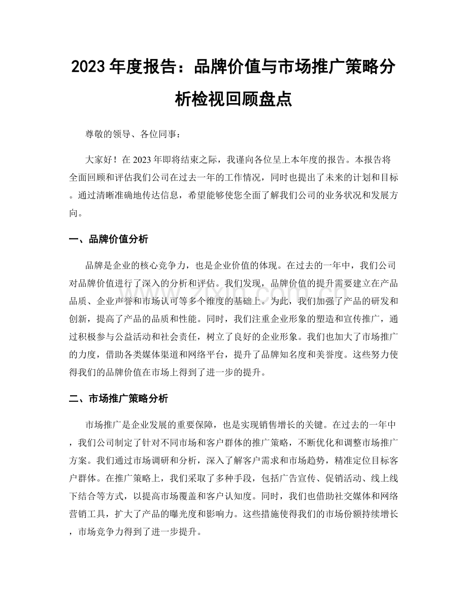 2023年度报告：品牌价值与市场推广策略分析检视回顾盘点.docx_第1页