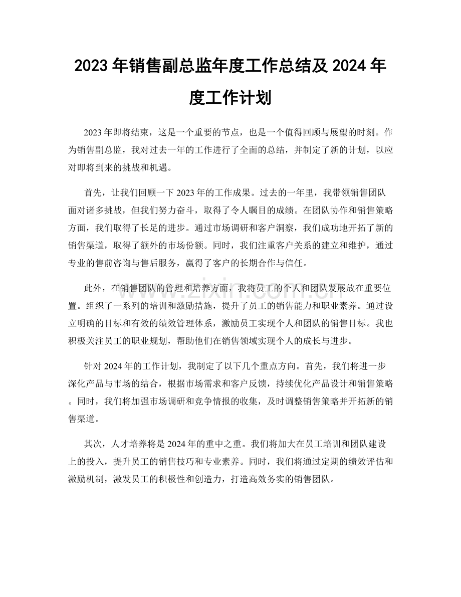 2023年销售副总监年度工作总结及2024年度工作计划.docx_第1页