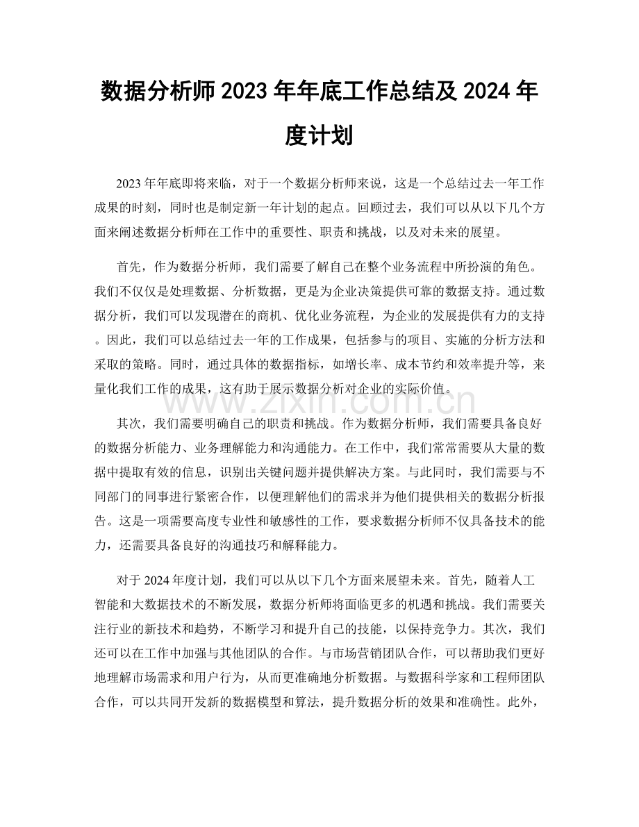 数据分析师2023年年底工作总结及2024年度计划.docx_第1页