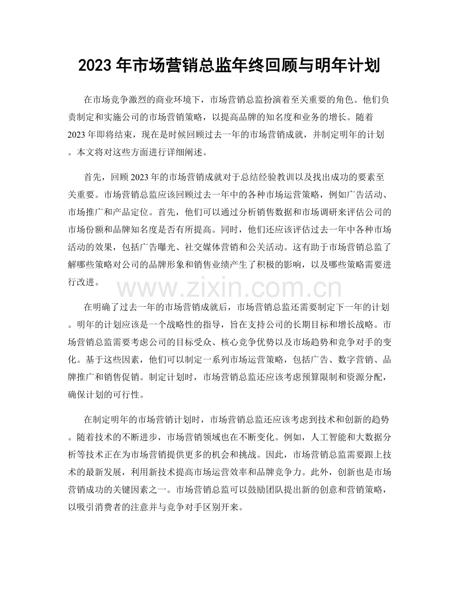 2023年市场营销总监年终回顾与明年计划.docx_第1页