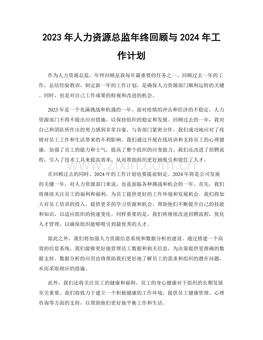 2023年人力资源总监年终回顾与2024年工作计划.docx_第1页