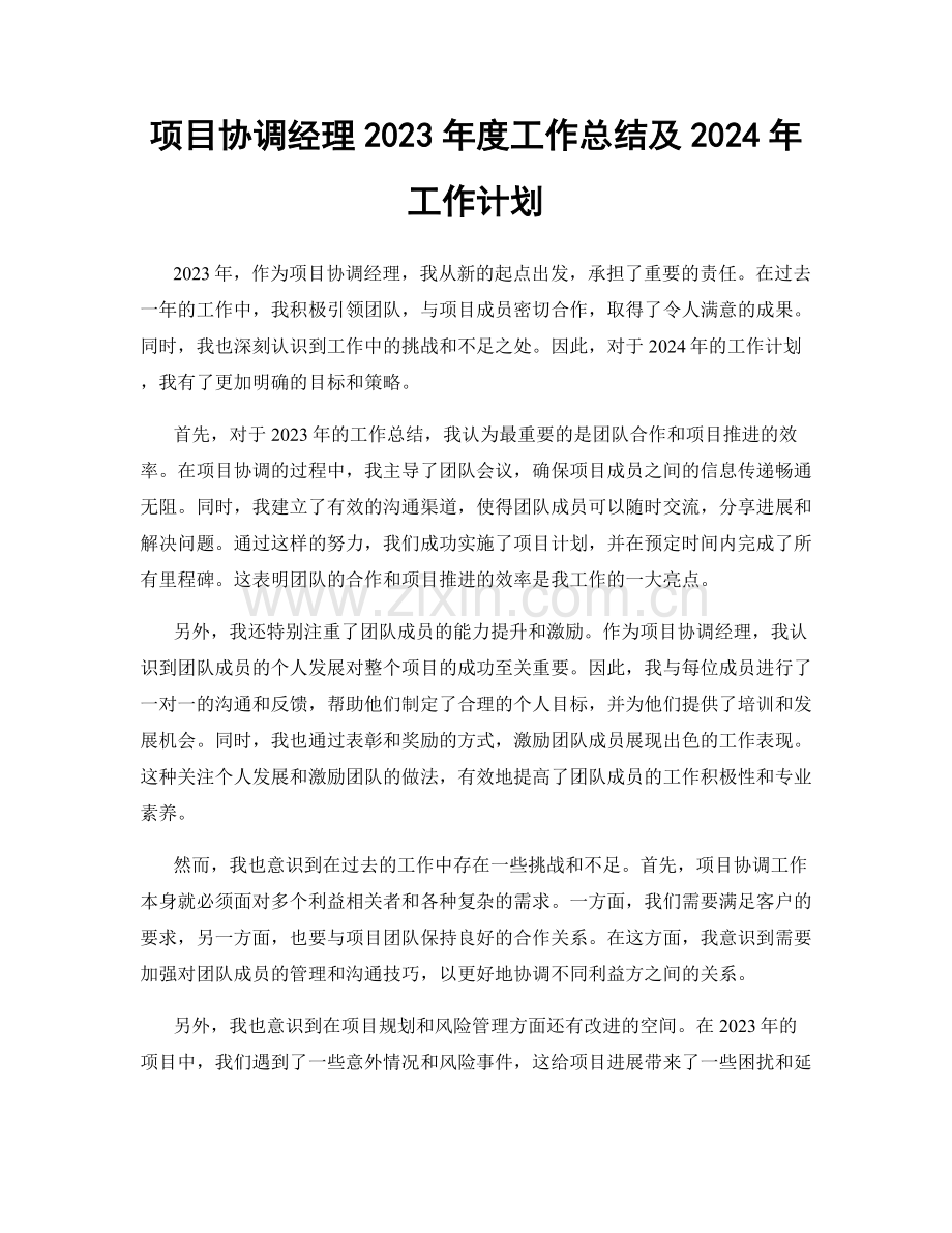 项目协调经理2023年度工作总结及2024年工作计划.docx_第1页