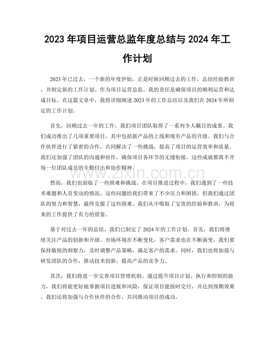 2023年项目运营总监年度总结与2024年工作计划.docx_第1页