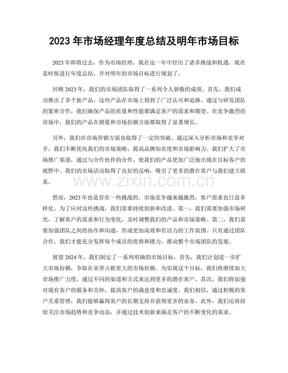 2023年市场经理年度总结及明年市场目标.docx_第1页