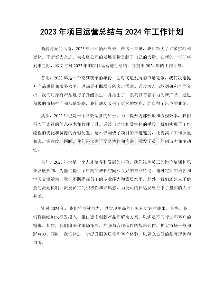 2023年项目运营总结与2024年工作计划.docx_第1页