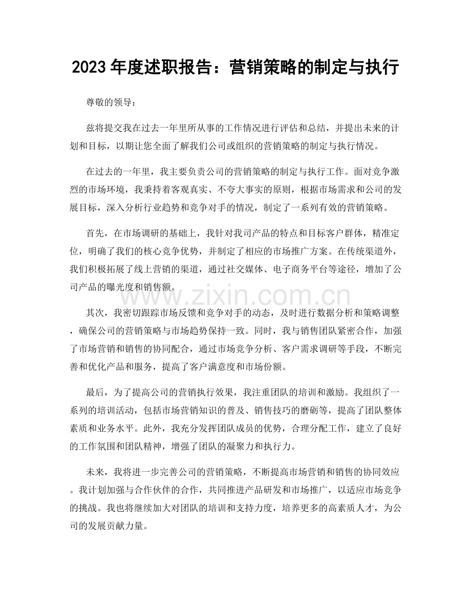 2023年度述职报告：营销策略的制定与执行.docx_第1页