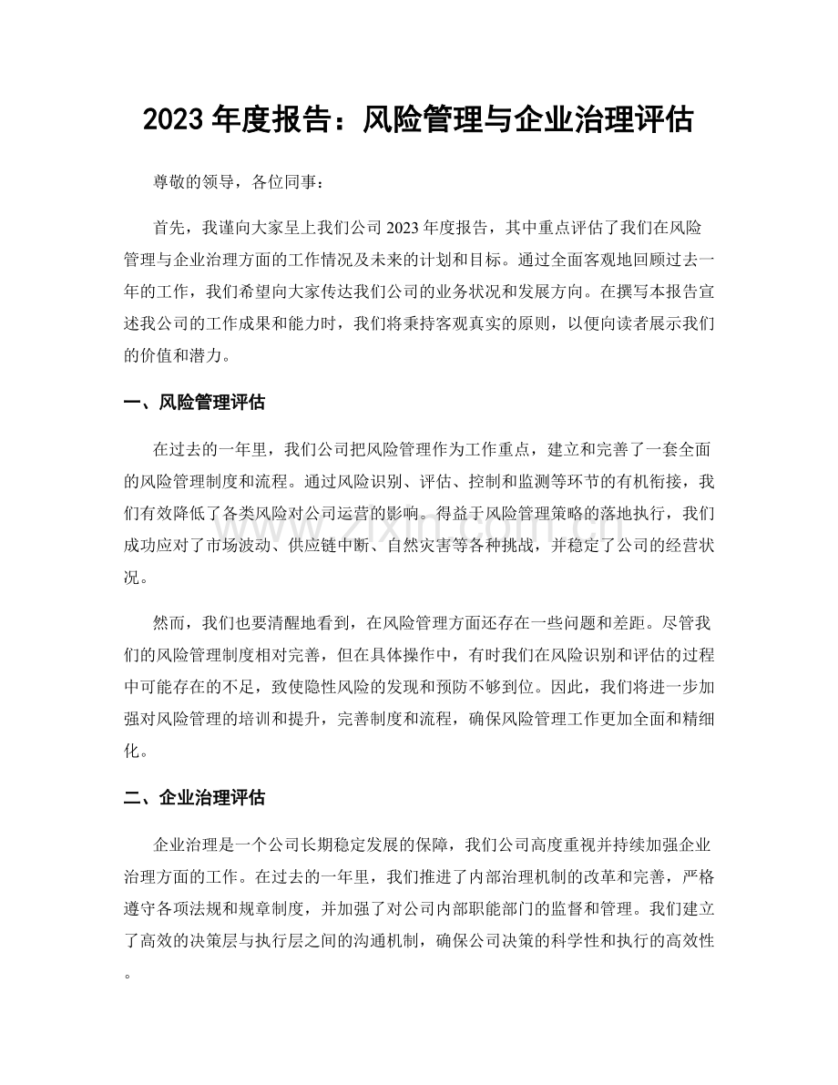 2023年度报告：风险管理与企业治理评估.docx_第1页