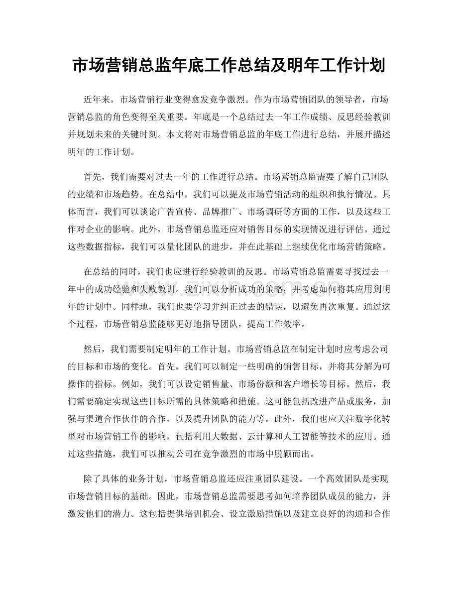 市场营销总监年底工作总结及明年工作计划.docx_第1页