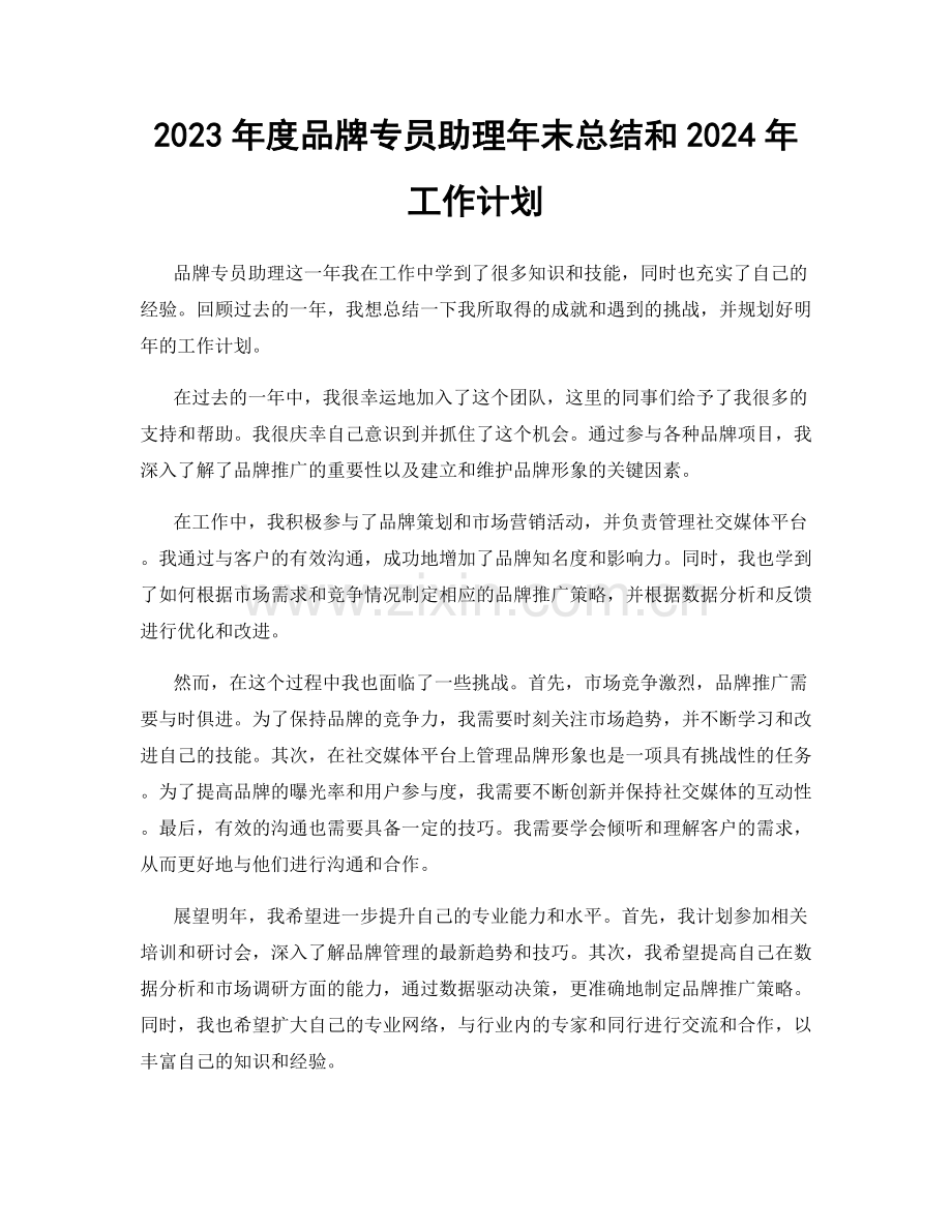 2023年度品牌专员助理年末总结和2024年工作计划.docx_第1页