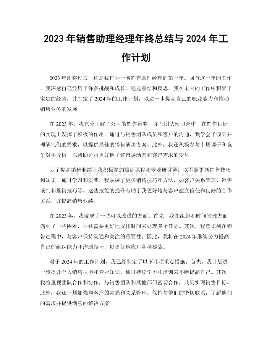 2023年销售助理经理年终总结与2024年工作计划.docx_第1页