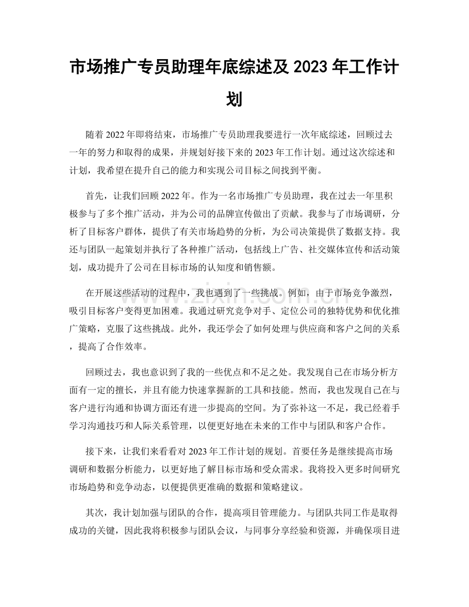 市场推广专员助理年底综述及2023年工作计划.docx_第1页