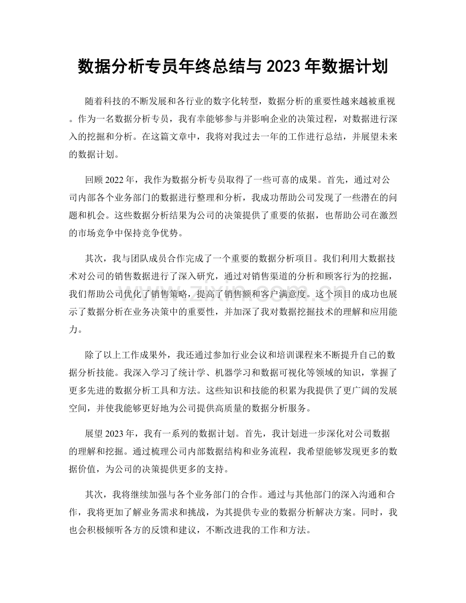 数据分析专员年终总结与2023年数据计划.docx_第1页