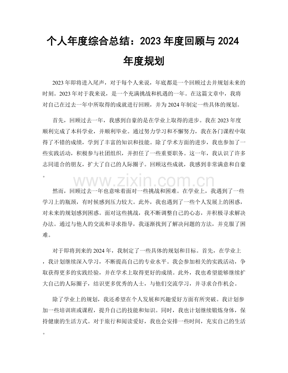 个人年度综合总结：2023年度回顾与2024年度规划.docx_第1页