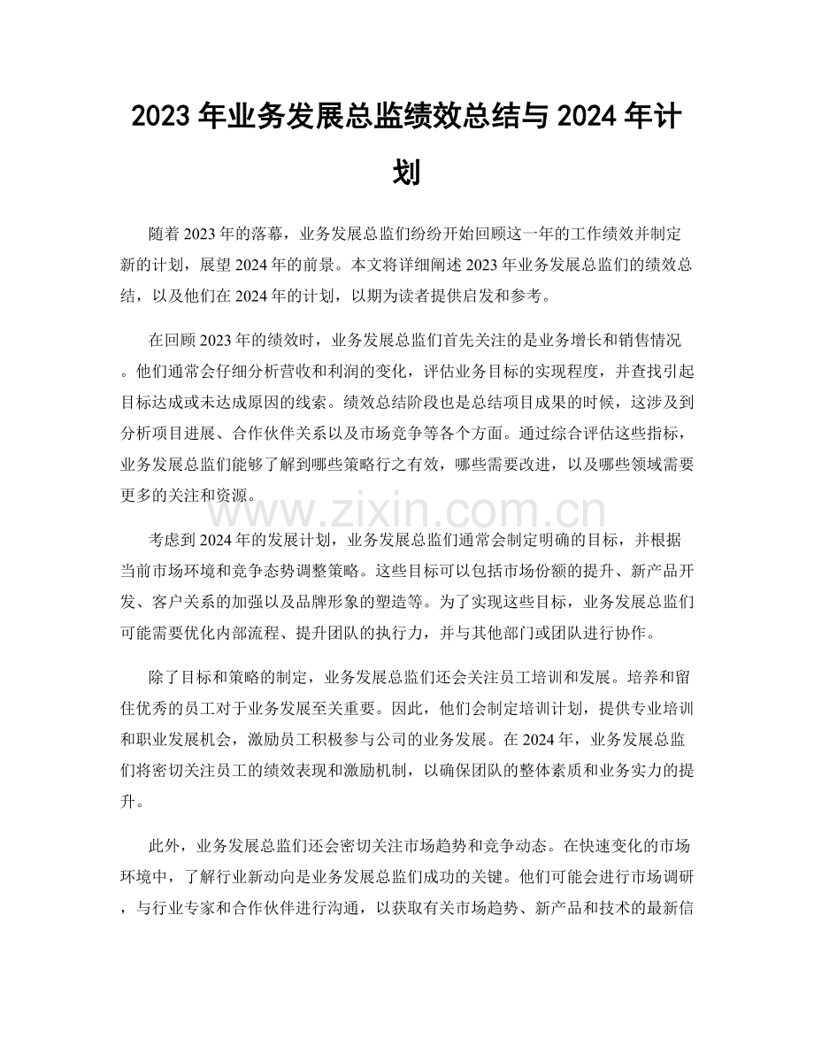 2023年业务发展总监绩效总结与2024年计划.docx_第1页