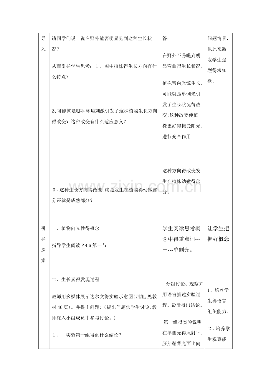 高二生物必修三《植物生长素的发现》教学设计.doc_第3页