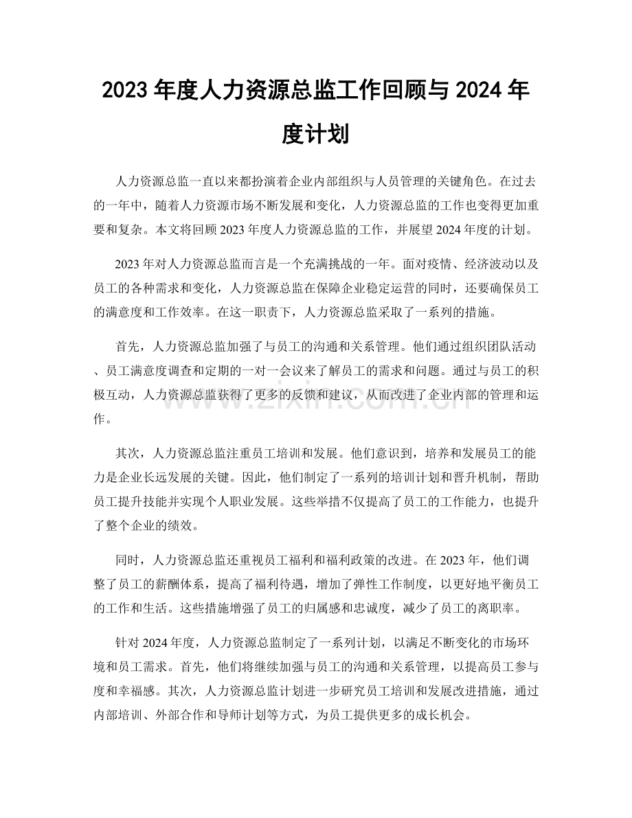 2023年度人力资源总监工作回顾与2024年度计划.docx_第1页