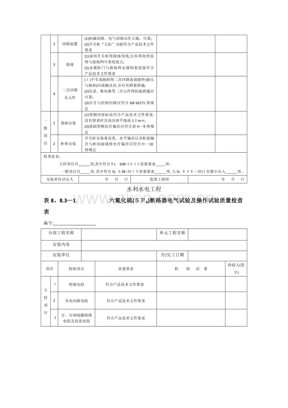 高压开关柜安装单元工程质量验收评定表.doc_第3页