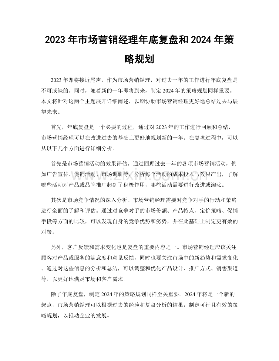 2023年市场营销经理年底复盘和2024年策略规划.docx_第1页