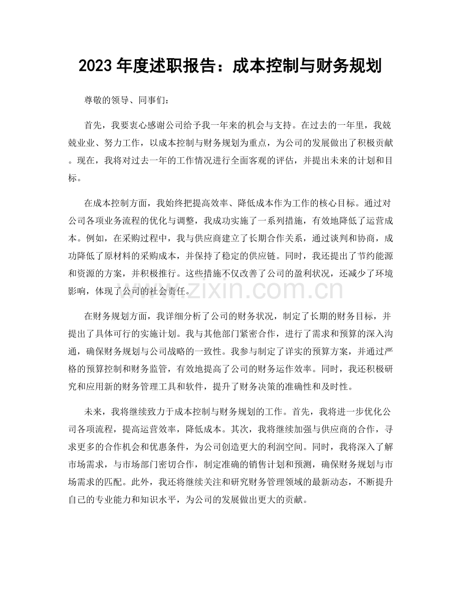 2023年度述职报告：成本控制与财务规划.docx_第1页