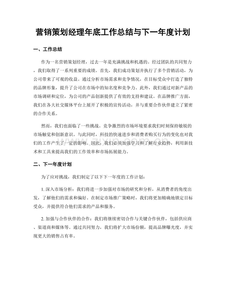 营销策划经理年底工作总结与下一年度计划.docx_第1页