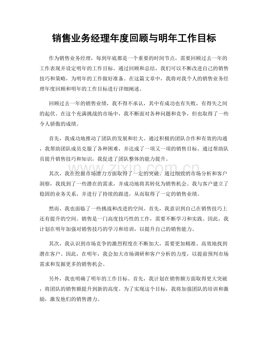 销售业务经理年度回顾与明年工作目标.docx_第1页