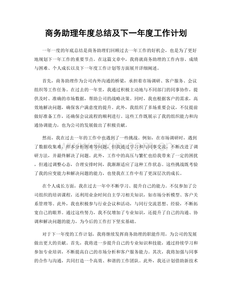 商务助理年度总结及下一年度工作计划.docx_第1页