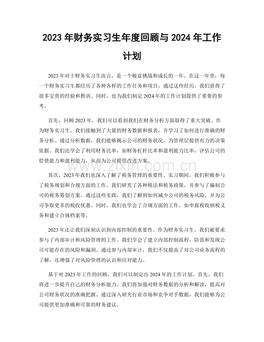 2023年财务实习生年度回顾与2024年工作计划.docx_第1页