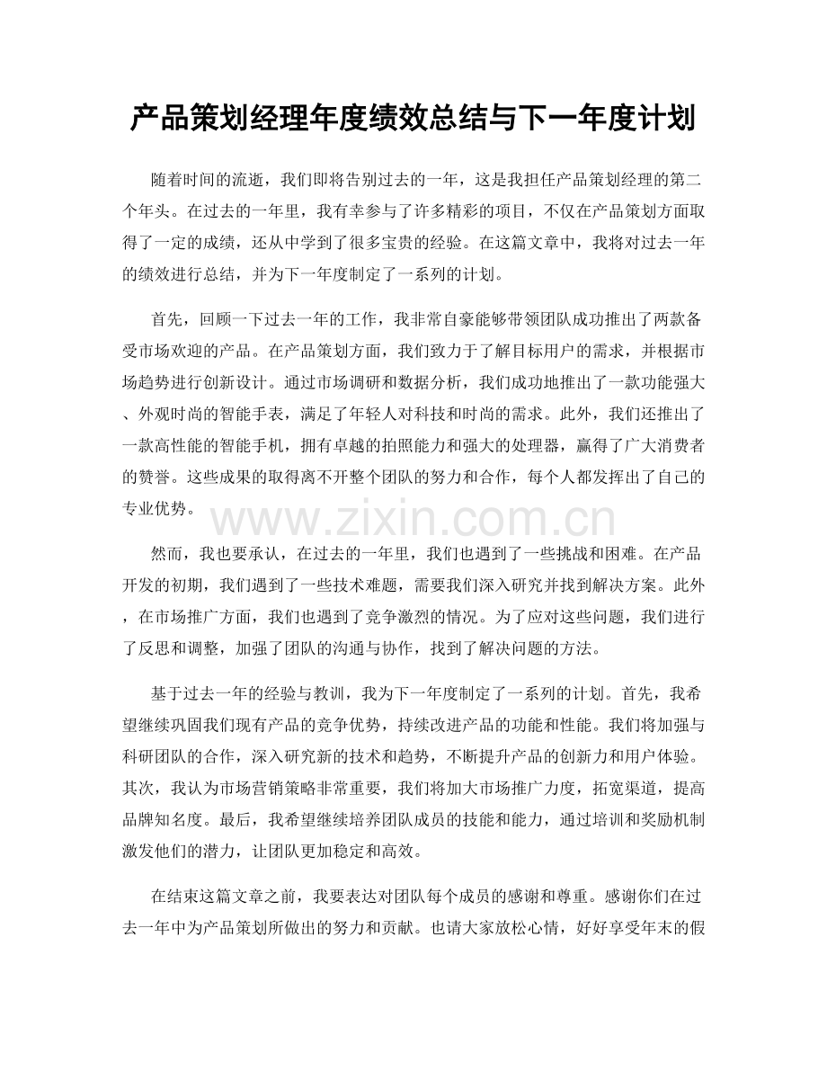 产品策划经理年度绩效总结与下一年度计划.docx_第1页