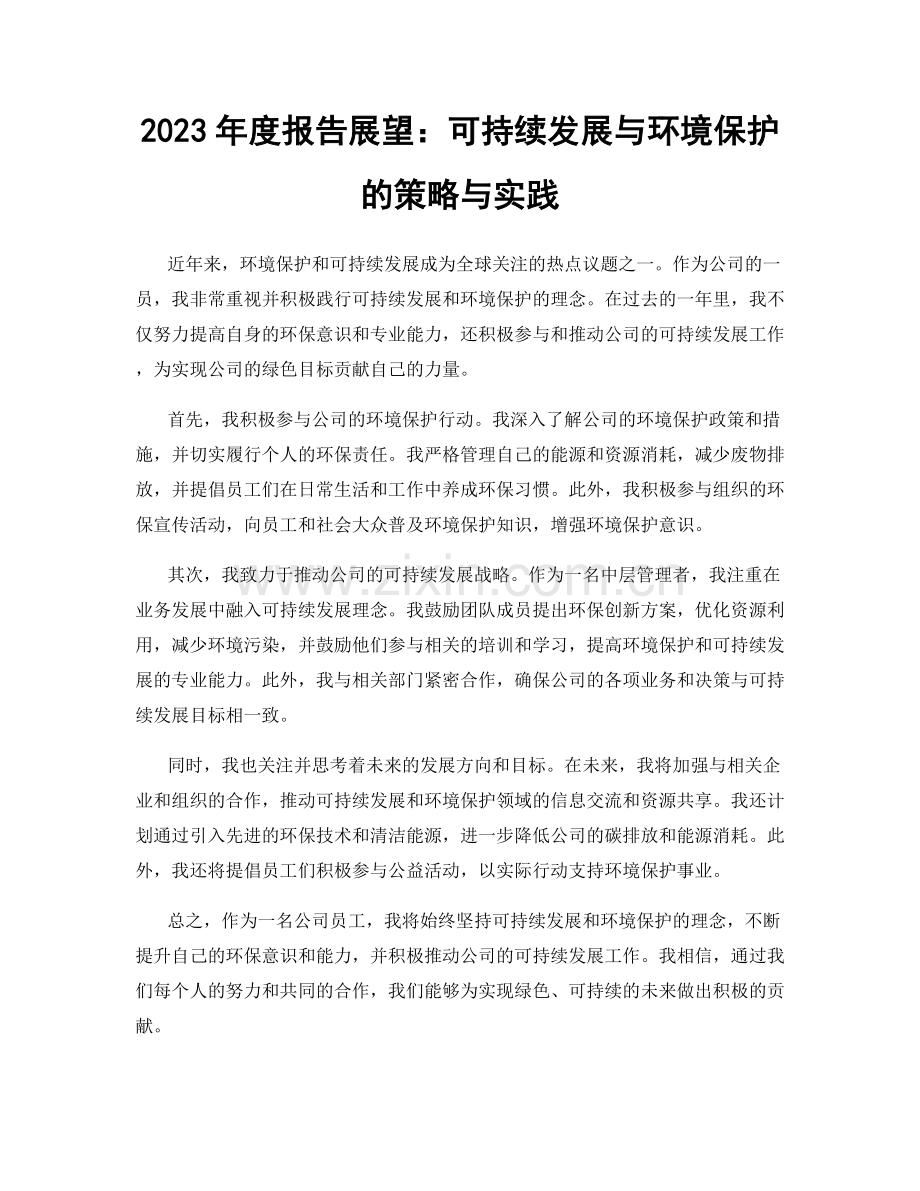 2023年度报告展望：可持续发展与环境保护的策略与实践.docx_第1页