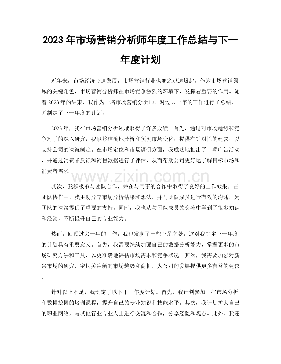 2023年市场营销分析师年度工作总结与下一年度计划.docx_第1页