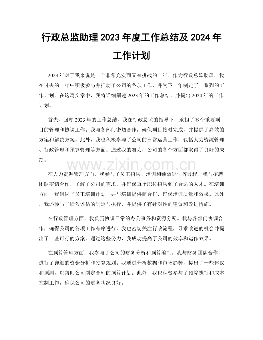 行政总监助理2023年度工作总结及2024年工作计划.docx_第1页