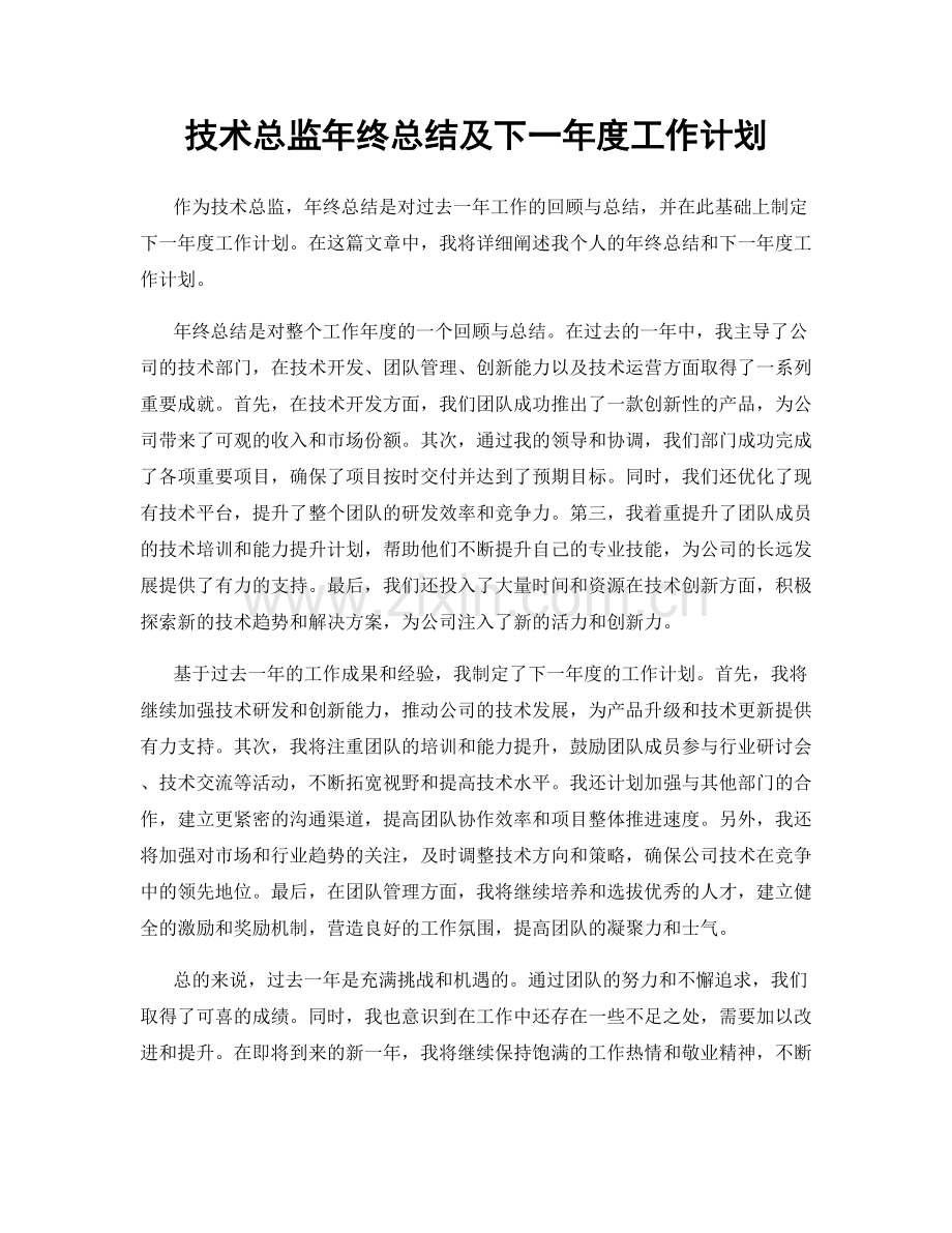 技术总监年终总结及下一年度工作计划.docx_第1页