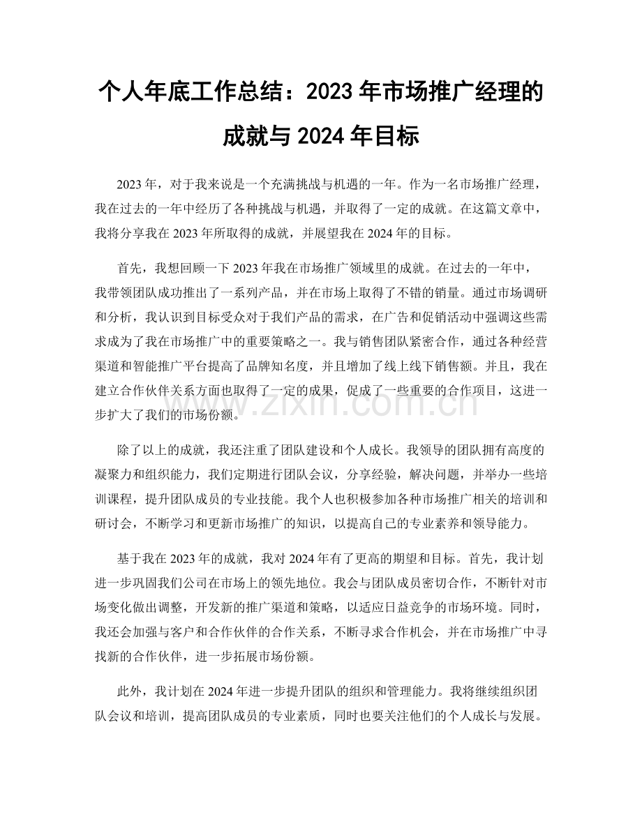 个人年底工作总结：2023年市场推广经理的成就与2024年目标.docx_第1页