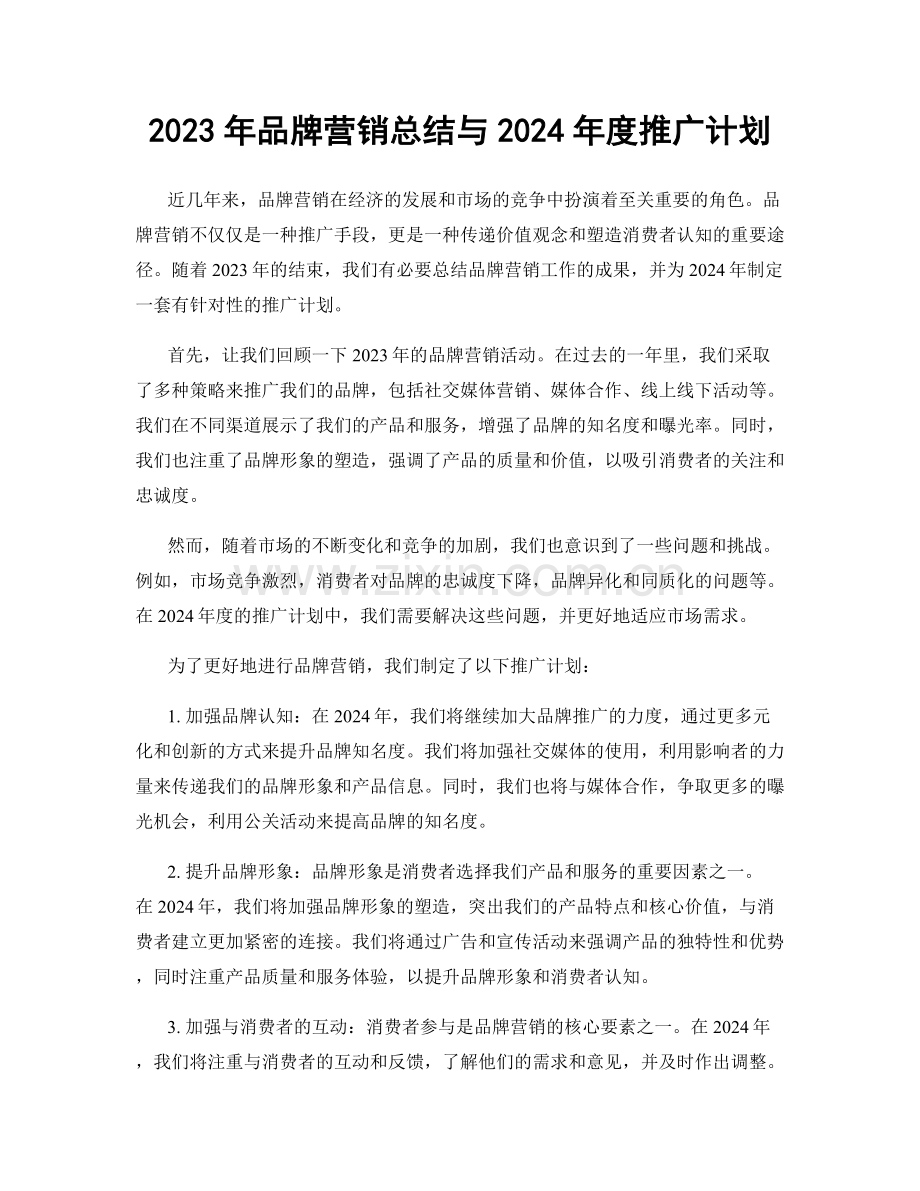 2023年品牌营销总结与2024年度推广计划.docx_第1页