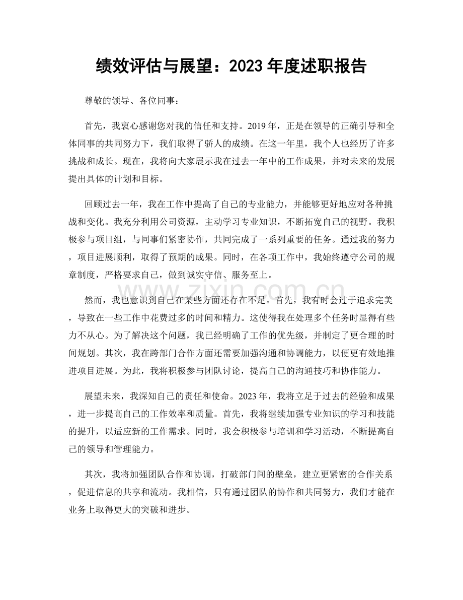 绩效评估与展望：2023年度述职报告.docx_第1页