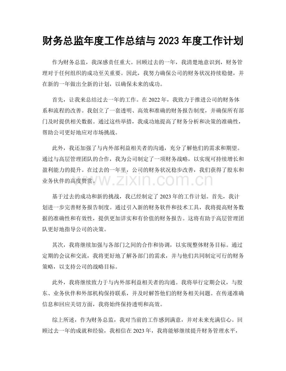 财务总监年度工作总结与2023年度工作计划.docx_第1页