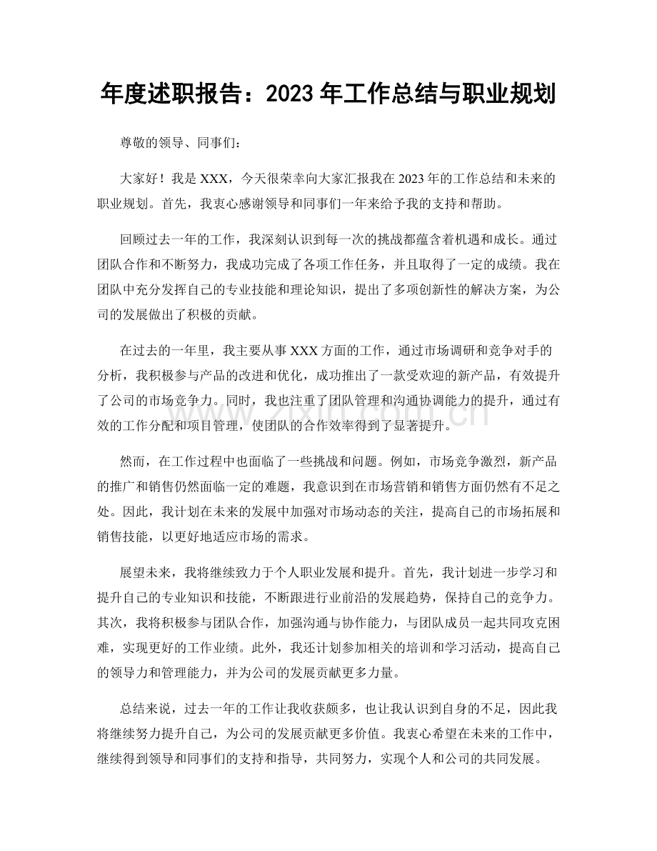 年度述职报告：2023年工作总结与职业规划.docx_第1页